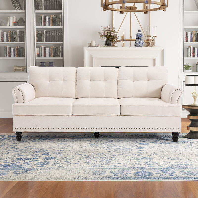 White sofa with nailhead trim hotsell